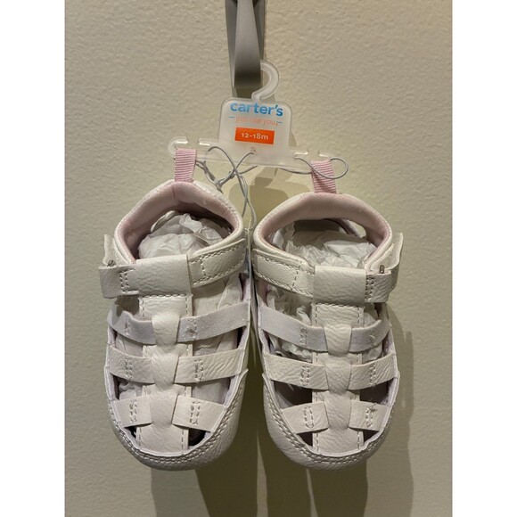 NWT Carter's Toddler Girls White Slip-On Sandals - 12-18M - Picture 1 of 3